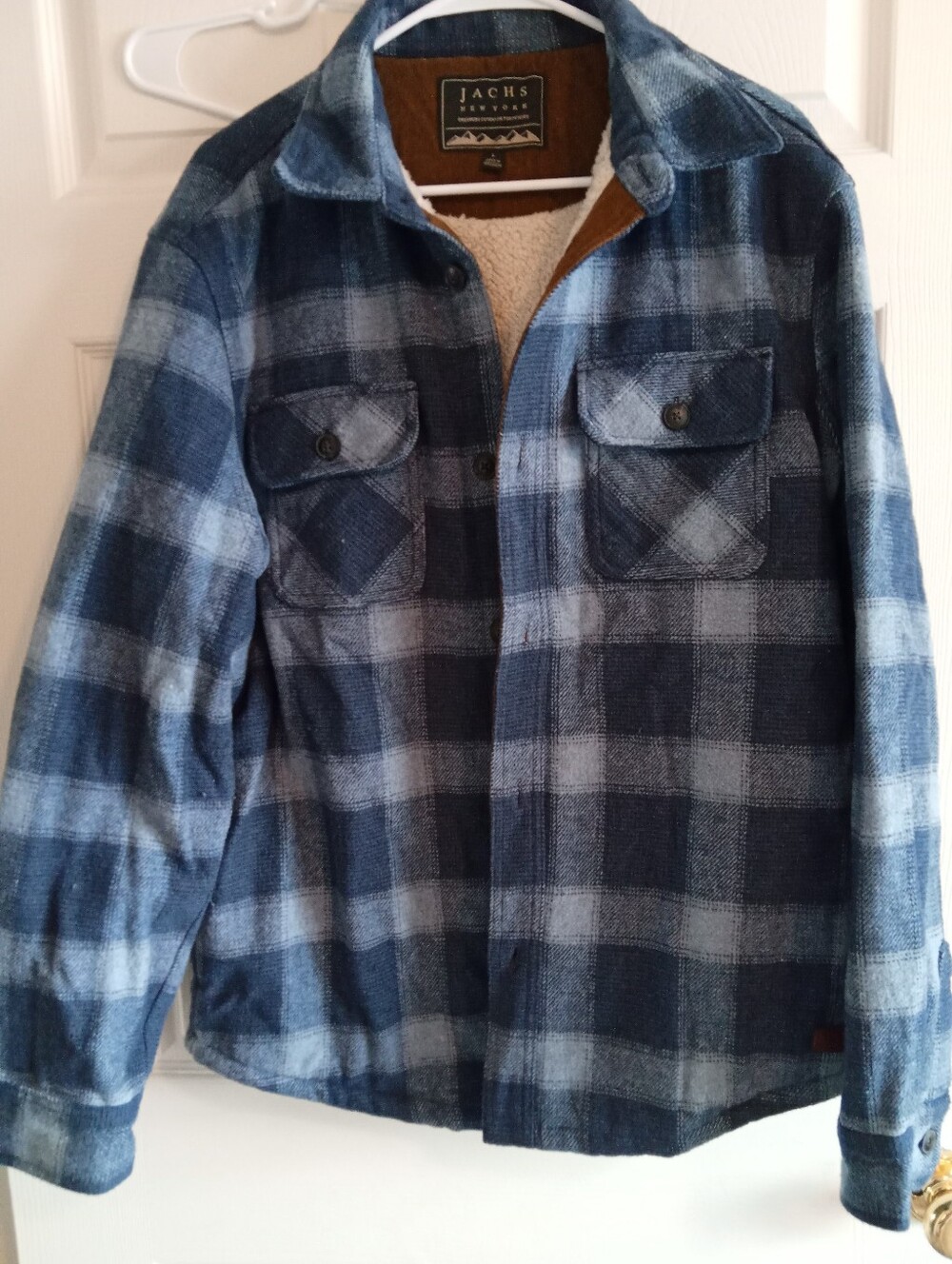 Jachs Navy and Light Blue Plaid Sherpa-Lined Shirt Jacket